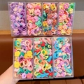 Colorful cartoon hair tie set for kids in transparent box with floral and animal shapes - Mixed Rectangular Box (50 Pcs)