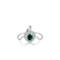 S925 sterling silver adjustable chain ring with heart-shaped green cubic zirconia - Adjustable Open / Green Zirconia (Silver)