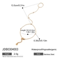 Dettaglio catena mano in acciaio oro 18K con zirconi e dimensioni dettagliate - Bracciale Catena da Dito Oro