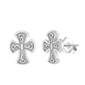 Minimalist S925 sterling silver cross stud earrings with vintage metallic texture finish - Silver Retro Cross Style (APE132-P)
