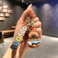 Cute Capybara keychain with blue accessory and brown wrist strap for bag charm - B216-6 Face Touching