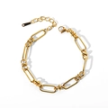 Pulsera minimalista de acero inoxidable bañada en oro de 18k con eslabones ovales y cierre - Estilo de Eslabón Largo Retorcido (TB5027)