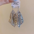 Silver tassels drop earrings with crystal accents and geometric mesh design on 925 silver studs - 41# Silver Needle - Silver - Sequins.