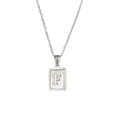 Silver-tone rectangular necklace featuring a white shell inlay with a capital letter F - Letter F