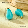 Teardrop turquoise enamel earrings in titanium steel gold finish, model NMSE-D741-4 - Teardrop / Blue