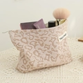 Portable beige leopard jacquard makeup bag with metal zipper on lace tablecloth - Khaki