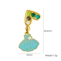 Golden heart earring with green rhinestones and blue shell pendant charm, 20.6mm height - Heart Rhinestone Light Blue Shell Pendant (YTE2411008-5)