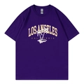 Women's loose fit dark purple cotton T-shirt with Los Angeles surf graphic print - Purple