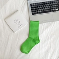 Fruit green ribbed cotton mid-calf socks shown laid flat on a clean white bedding background - Emerald Green