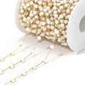 DIY gold plated stainless steel chain featuring round white natural stone beads - 0.8mm Gold Chain 4.5mm White Round Beads