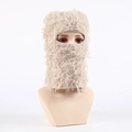 Knitted balaclava face mask in beige long faux fur for windproof winter warmth - Beige