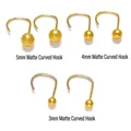 Detailed comparison of 3mm, 4mm, and 5mm matte gold curved stud earrings on white background - 3mm Gold Frosted Curved Hook (Single)