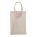 Beige quilted leather car tissue box holder with a cute plush bear decorative charm - Beige (Pink Bear)