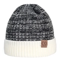 Gorro de invierno para hombre de doble capa en punto blanco y negro con dobladillo blanco - M (56-58cm) / Gris