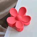 Matte coral pink flower hair claw clip for elegant Korean style ponytail styling - 7cm / Red