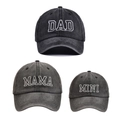 Dreiteiliges Baseballkappen-Set aus gewaschener Baumwolle mit Stickerei für Familien - Schwarz DAD + Schwarz MAMA + Schwarz MINI Eltern-Kind