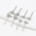 Macro shot of silver round bead ear pins with hanging loop for DIY jewelry making - 3mm Ball/Vertical Open Loop / Platinum Color