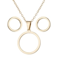 Fashionable golden stainless steel jewelry set with hollow circular necklace and stud earrings - Hollow Ring / 043 Gold