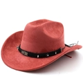 Détail d'un chapeau de cowboy avec bande décorée de perles turquoise et clous métalliques - M (56-58cm) / Rouge Brique