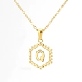 Hexagonal 18K gold-plated necklace featuring a beaded edge and hollow letter Q pendant - With Chain / Gold - Letter Q