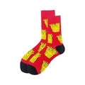 Fashionable red crew socks for men with vibrant yellow french fries pattern detail - Red Fries