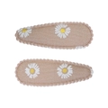 Paire de barrettes tissées kaki avec broderie marguerite blanche pour filles - Pince Broderie Marguerite (Lot de 2) / Khaki-Marguerite Blanche
