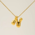 Polished gold-plated bubble letter 'h' necklace in titanium steel for women - Gold - Letter N