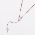 Collar rosario religioso vintage con cuentas de oro y plata y colgante de santo - Bicolor (Oro y Plata)