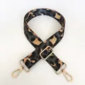 Leopard print wide shoulder strap for bags with adjustable gold metal snap hooks - Dark Gray