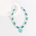 Detail of bohemian turquoise stone beads and heart pendant on double-layer necklace - Blue Heart Pendant Style / Blue