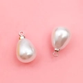 White teardrop pearl pendant with silver metal loop for DIY jewelry making - 8x10mm Silver Water Drop
