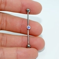 G23 titanium industrial barbell piercing with iridescent aurora opal stone center - AB Clear Zirconia