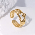 Adjustable 18K gold plated stainless steel ring with celestial star and moon motifs - Gold (JR265-G7)