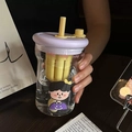 Cute glass tea infuser bottle with purple lid and yellow strainer and straw accessory - 600ml / Purple