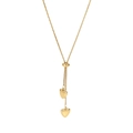 14K gold-plated titanium steel Y-shaped necklace with double heart pendants and slide clasp - Slider Double Heart (saf)