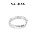 Irregular geometric S925 sterling silver beaded bracelet with polished round silver bead - Adjustable / Silver Irregular Beaded Style (RHR1446)