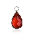 Detail of red teardrop-shaped faceted birthstone pendant in a silver metal frame - Silver - January