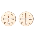 Detailed view of rose gold stainless steel compass earrings with N/E/S/W engravings - Compass / Rose Gold