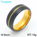 8mm matte black tungsten ring for men featuring a gold groove and polished inner band - Style C Gold Black (KR114249-TS)