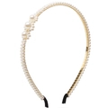 Elegant gold metal headband with various sized white pearls and black protective ends - 652403 Mixed Size Pearl Clusters