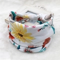 Bohemian floral printed wide cotton headband with elastic fit and white base color - 86