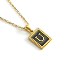 18K gold plated stainless steel square pendant necklace featuring black enamel letter U - Letter U (Includes Chain)