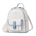 Chic cream white and light blue faux leather backpack for women with pearl pompom charm - Small / White