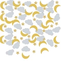 Star and moon party confetti set with gold glitter stars, yellow moons and gray clouds - Star Moon Cloud Confetti / 100 Pieces