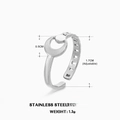 Anillo de luna ajustable de acero inoxidable con detalles geométricos huecos en plata - Abierto Ajustable / Anillo de Luna Color Acero