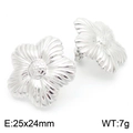 Silver flower stud earrings in poppy petal design, 25x24mm stainless steel jewelry - 3D Petal Silver (KE115772-SP)