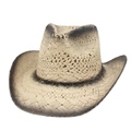 Beige woven straw cowboy hat with distressed black edges and retro hollow design - One Size / Beige Black (Plain)