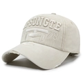 Beige washed cotton baseball cap with vintage SONGTE 1978 embroidery and distressed brim - Adjustable / Light Beige