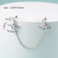 Silver angel wing heart stud earring with zircon stone and delicate connecting chain - Style 2-Winged Heart / White