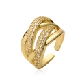 Anillo multicapa cruzado bañado en oro con pavé de circonitas y diseño abierto ajustable - Estilo Entrecruzado de Capas (14259)